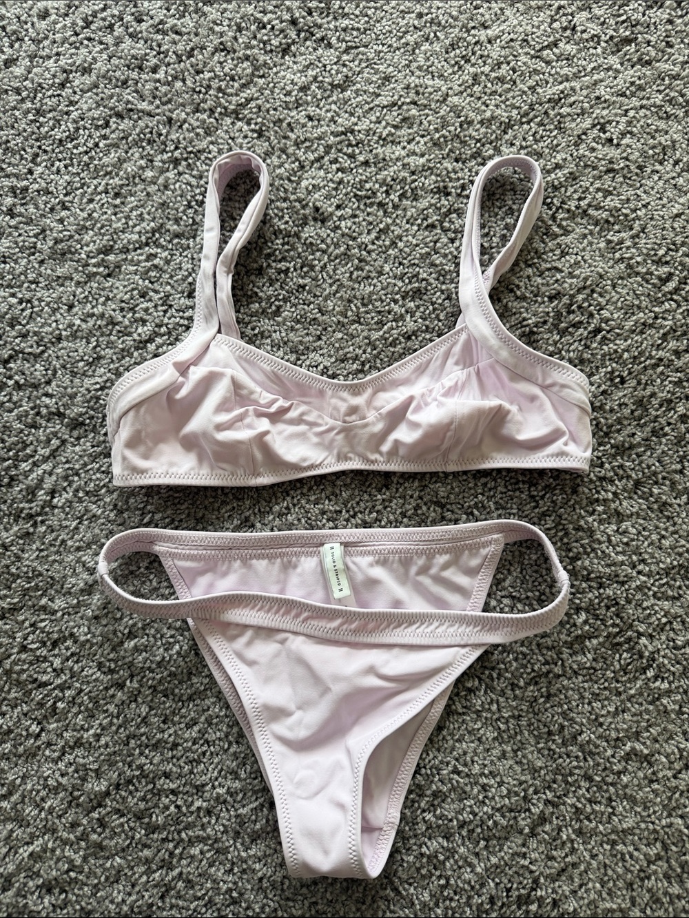 Solid + Striped Light Pink Two-Piece Bikini Set size Small